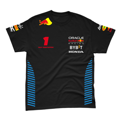 Camiseta Algodão Max Verstappen Red Bull Racing 2024 Preta