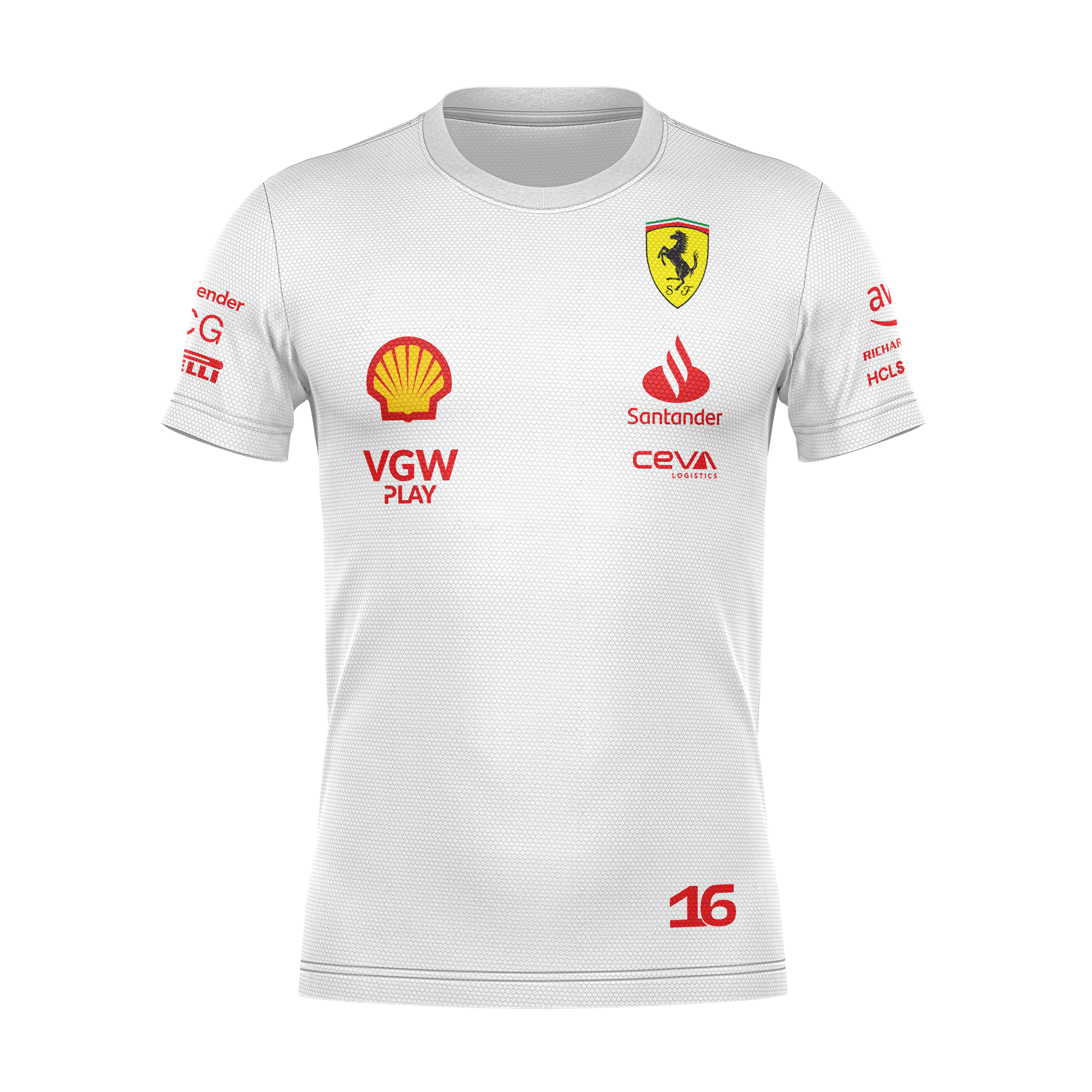Camiseta DryFit Charles Leclerc Scuderia Ferrari 2024 Branca
