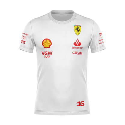 Camiseta DryFit Charles Leclerc Scuderia Ferrari 2024 Branca SALDÃO FV