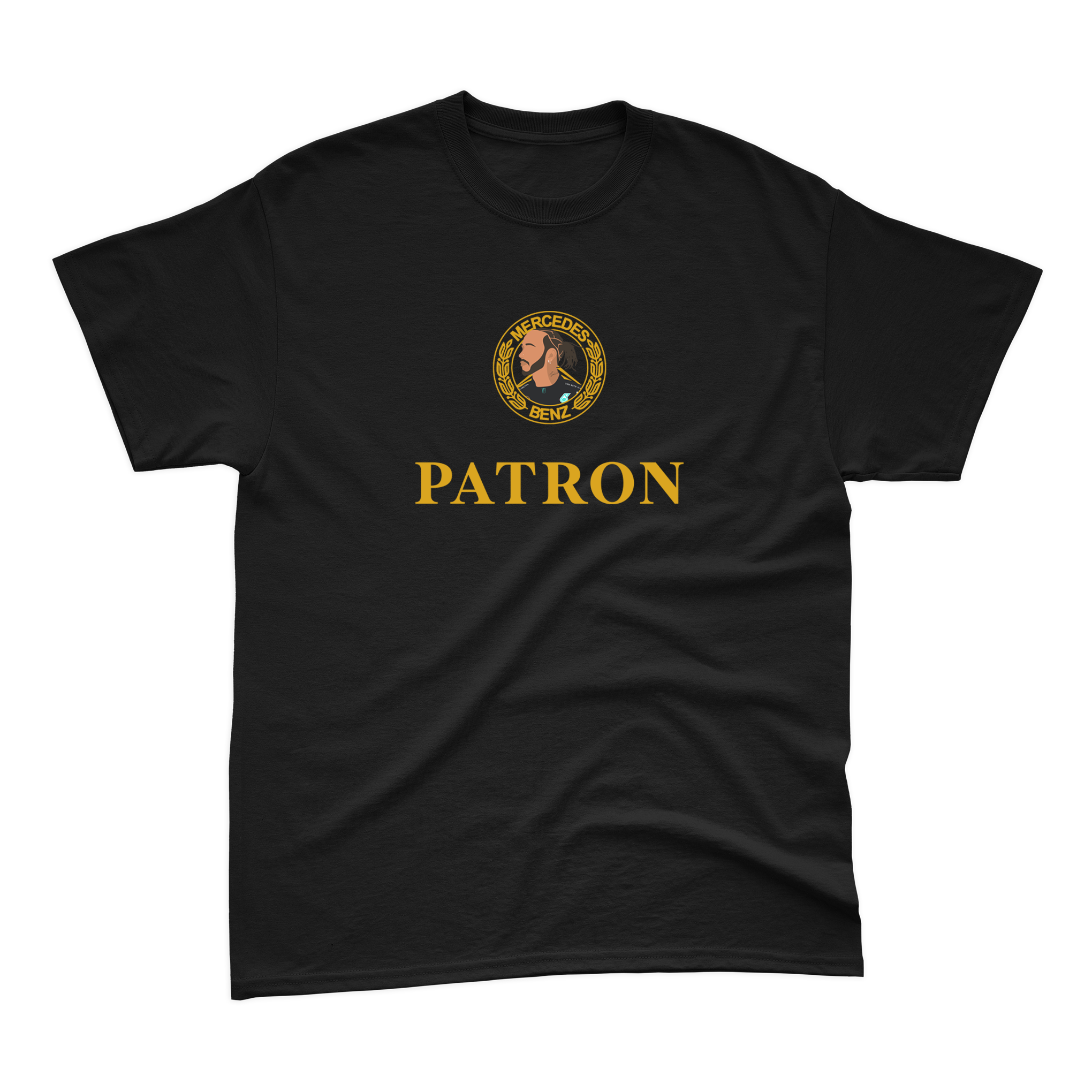 Camiseta Lewis Hamilton Patron Preta e Dourada Algodão