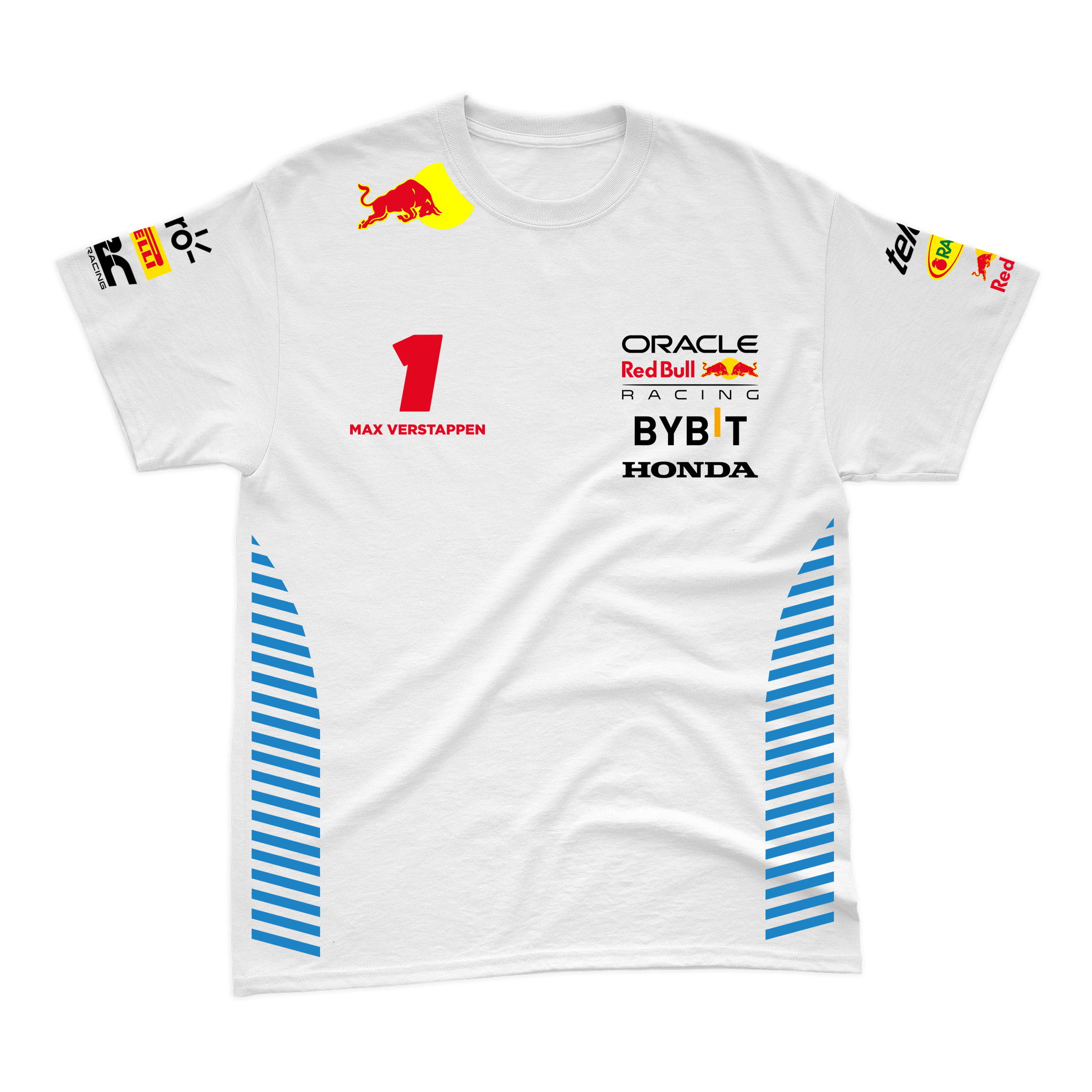 Camiseta Algodão Max Verstappen Red Bull Racing 2024 Branca