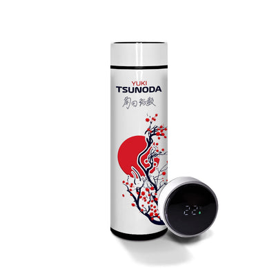 Garrafa térmica branca Yuki Tsunoda — tampa com display de temperatura