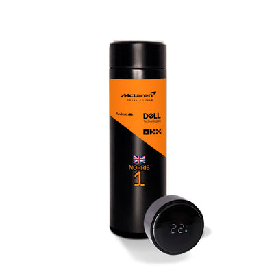 Garrafa térmica preta McLaren — tampa com display de temperatura