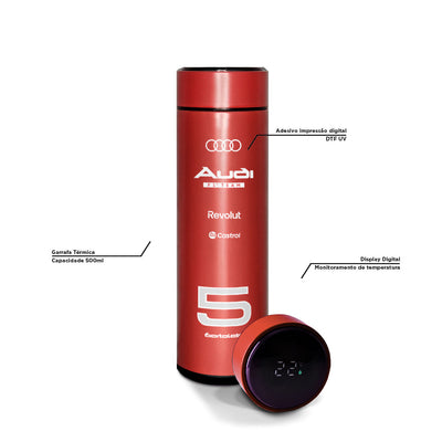 Garrafa térmica vermelha Audi F1 Team arte branca — especificações e display digital