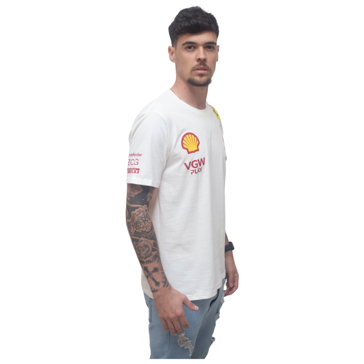 Camiseta Algodão Charles Leclerc Ferrari 2024 Off-White