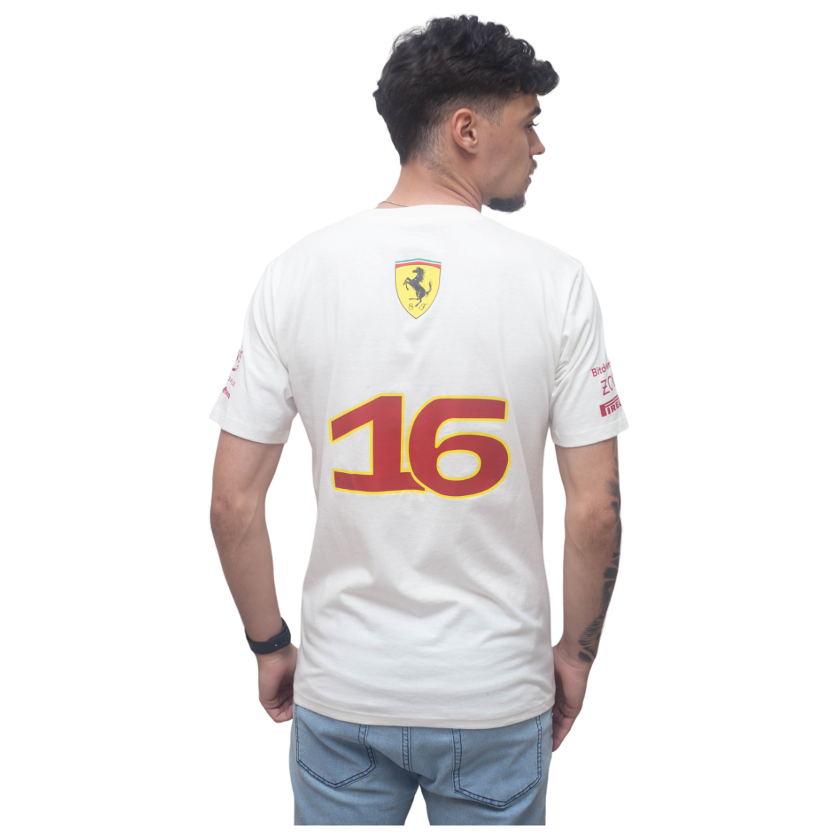 Camiseta Algodão Charles Leclerc Ferrari 2024 Off-White