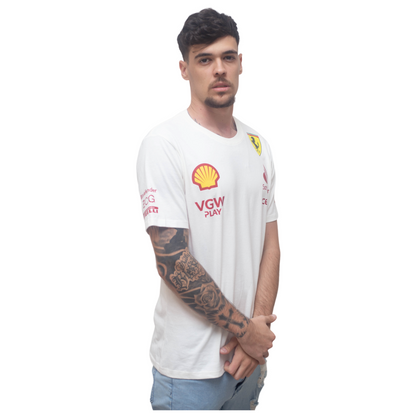 Camiseta Algodão Charles Leclerc Ferrari 2024 Off-White SALDÃO FV