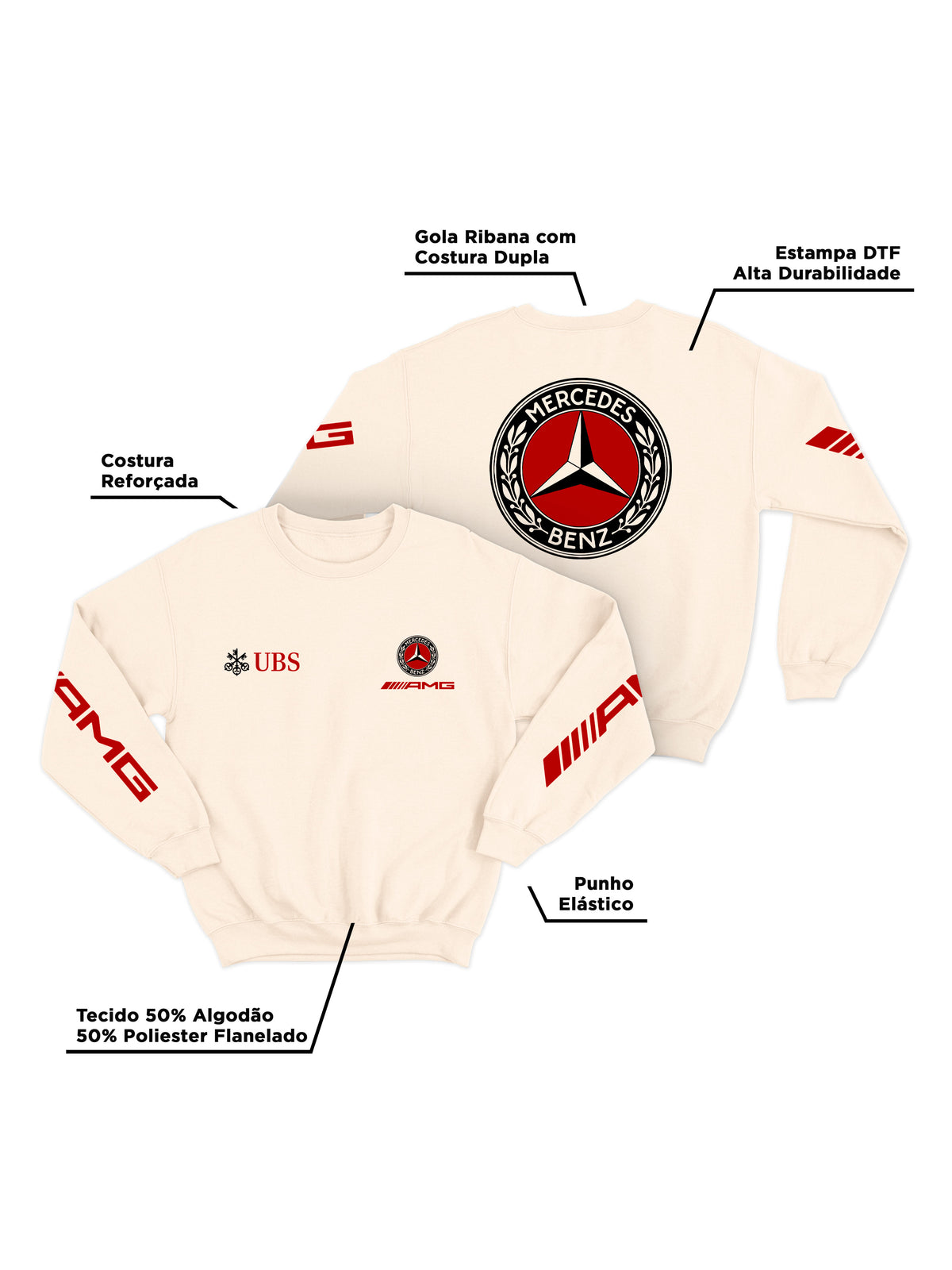 Moletom Mercedes AMG Retrô Logo Off White