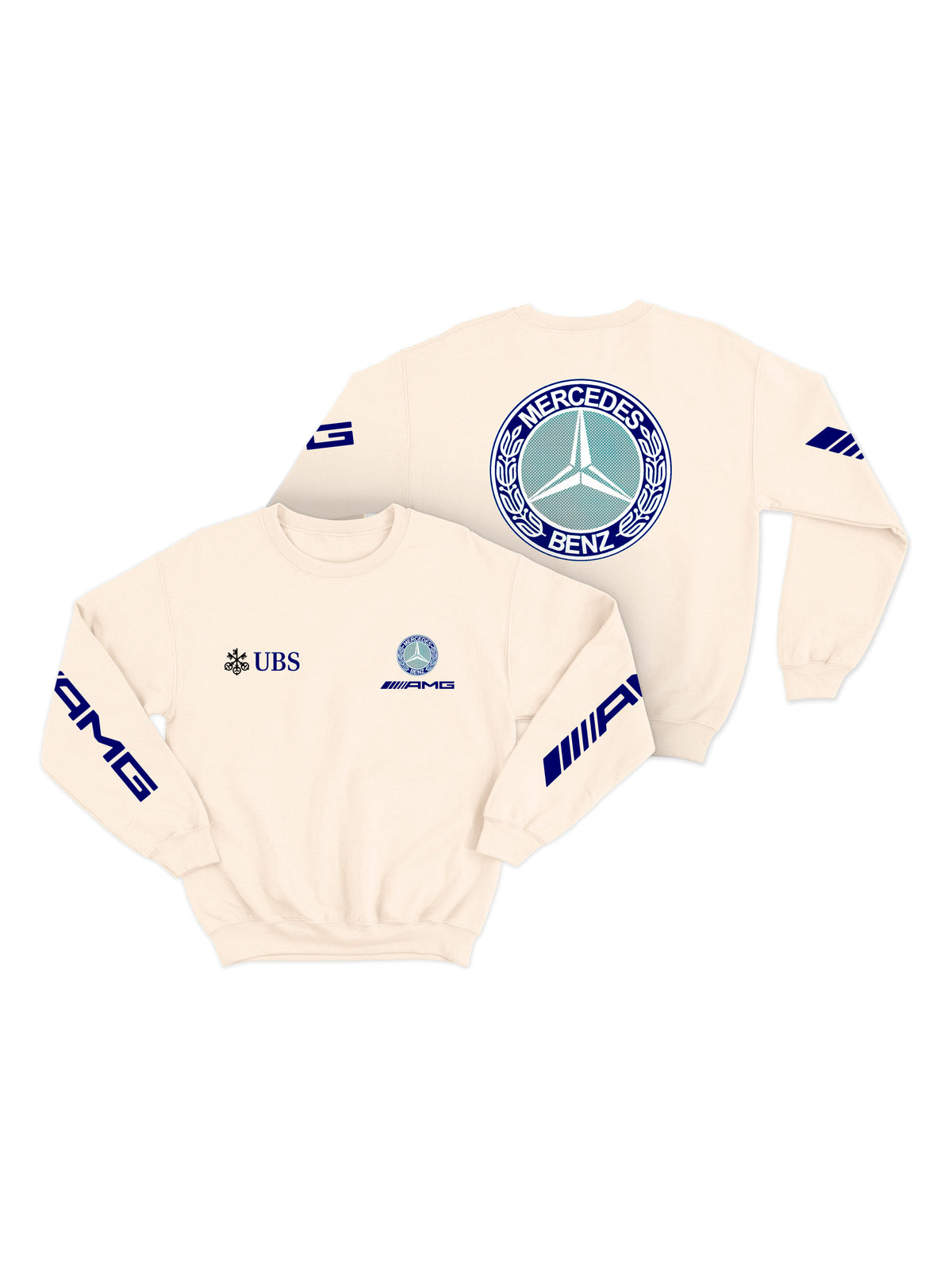 Moletom Mercedes AMG Retrô Logo Azul Off White