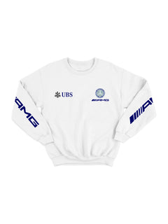 Moletom Mercedes AMG Retrô Logo Azul Branco