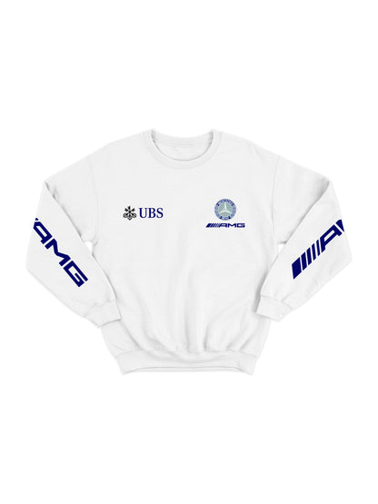 Moletom Mercedes AMG Retrô Logo Azul Branco
