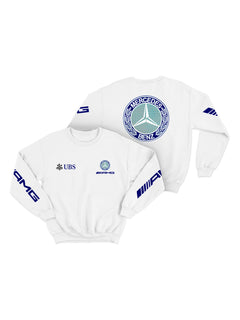 Moletom Mercedes AMG Retrô Logo Azul Branco