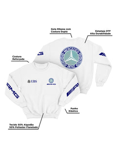 Moletom Mercedes AMG Retrô Logo Azul Branco