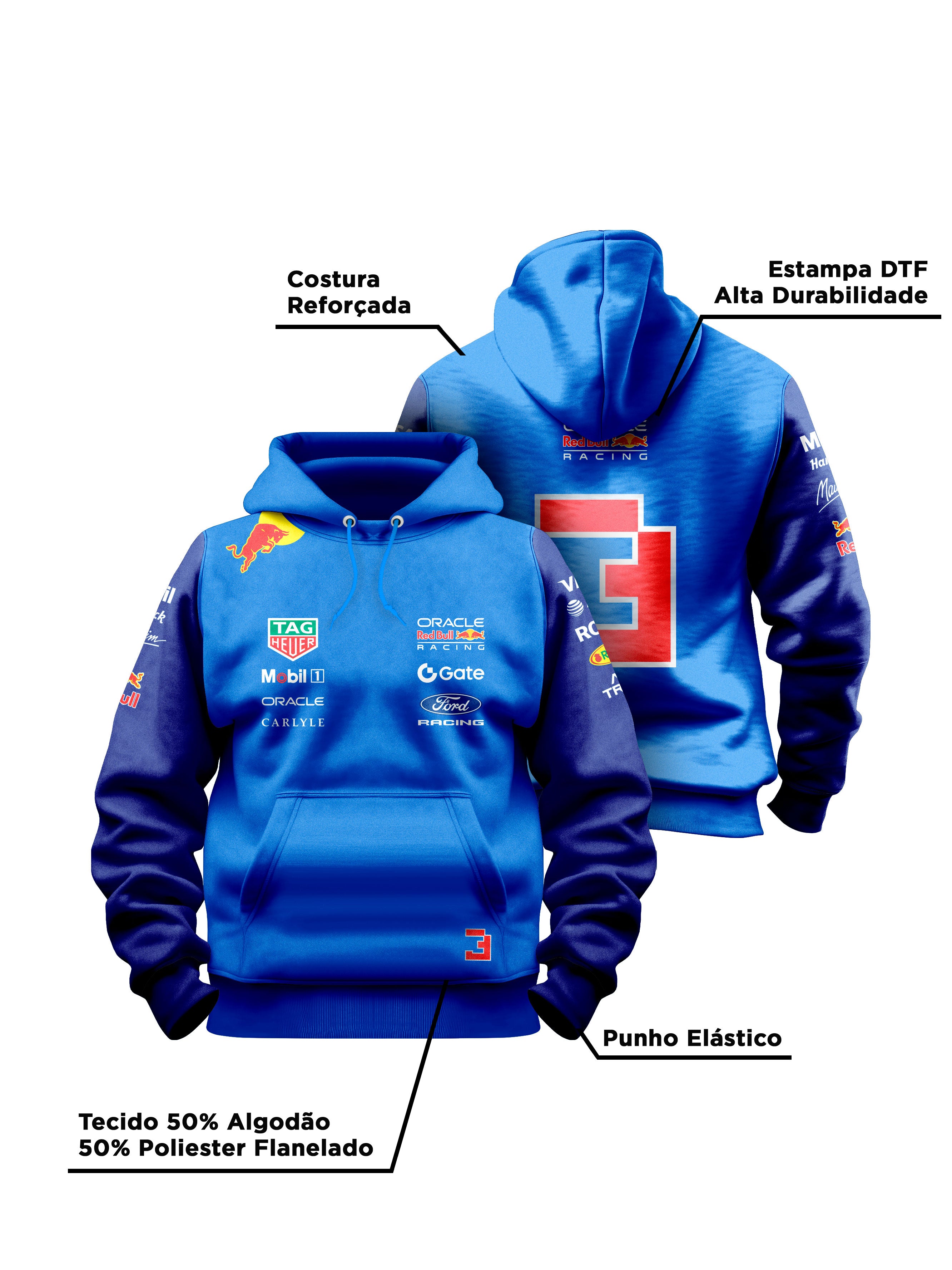 Moletom Canguru Max Verstappen Red Bull 2026 Azul Royal com Marinho