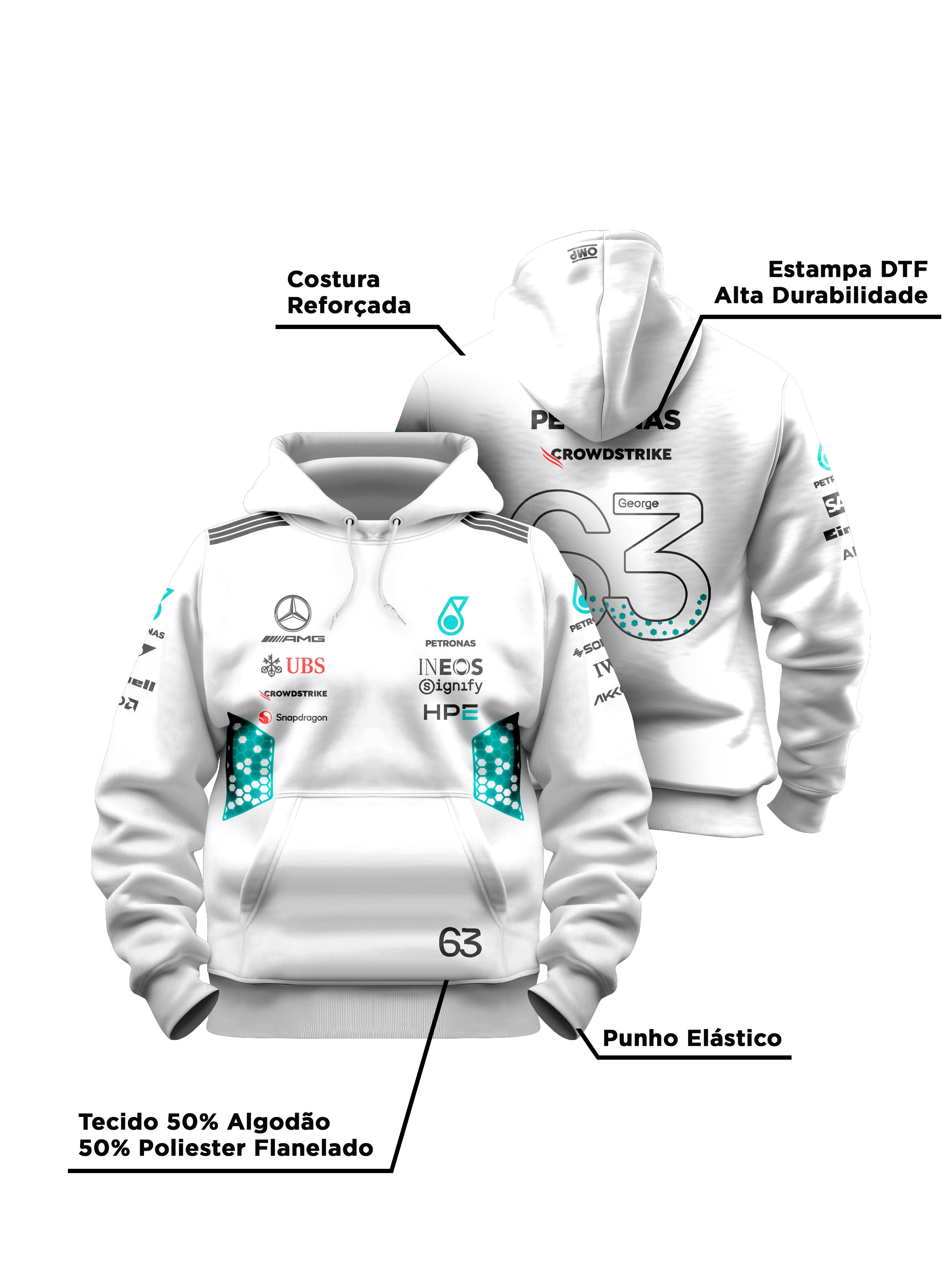 Moletom Canguru George Russell Mercedes AMG 2026 Branco