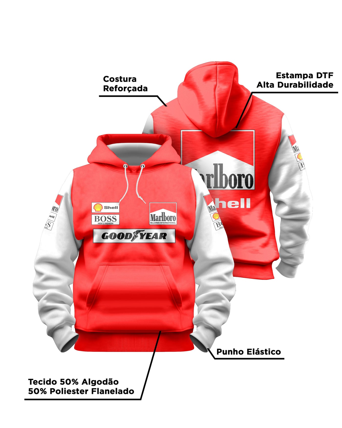 Moletom Canguru McLaren Marlboro Retrô Vermelho