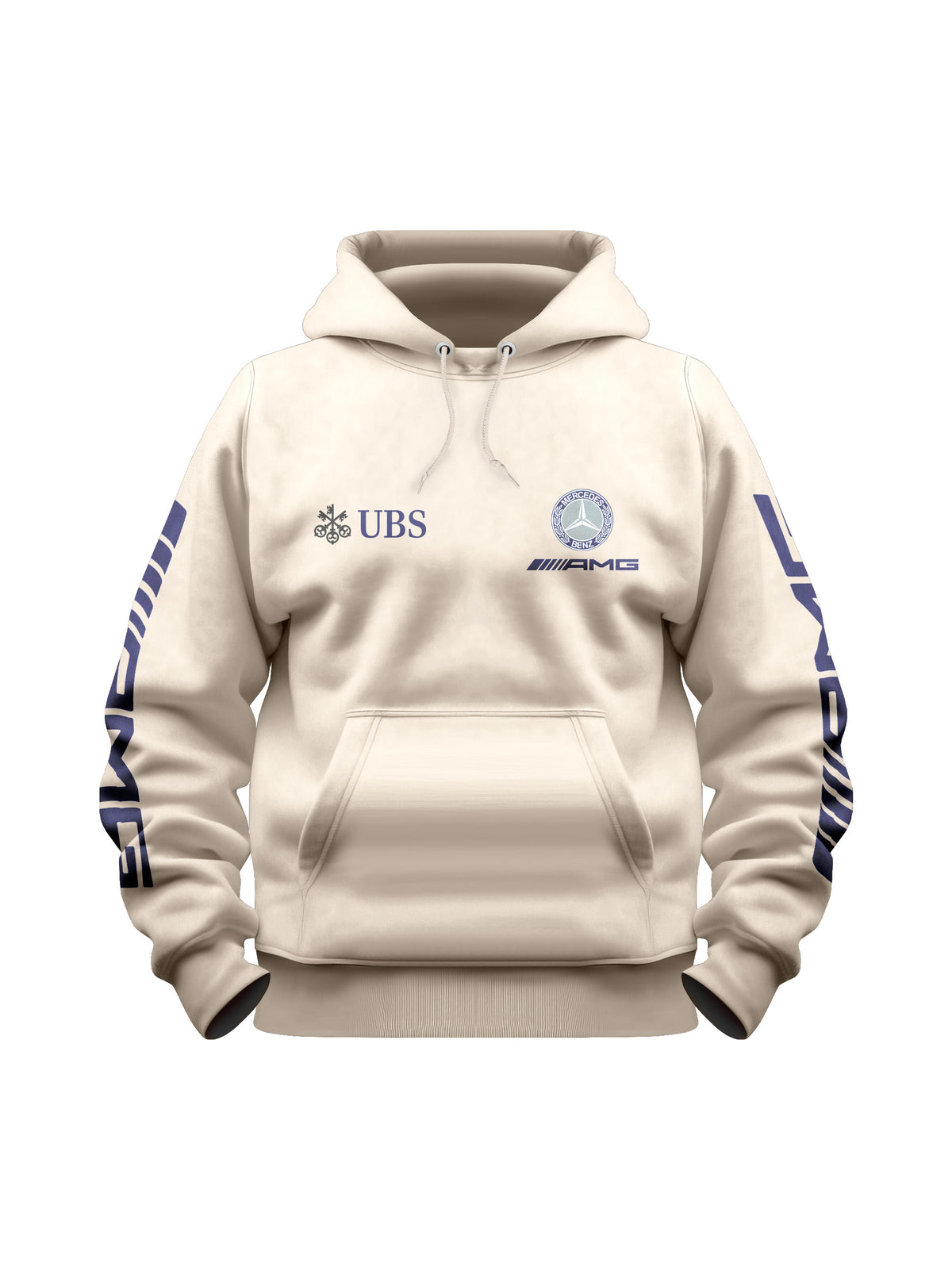 Moletom Canguru Mercedes AMG Retrô Logo Azul com Off White