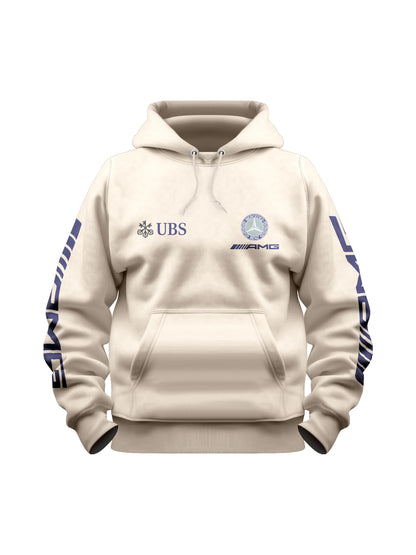 Moletom Canguru Mercedes AMG Retrô Logo Azul com Off White