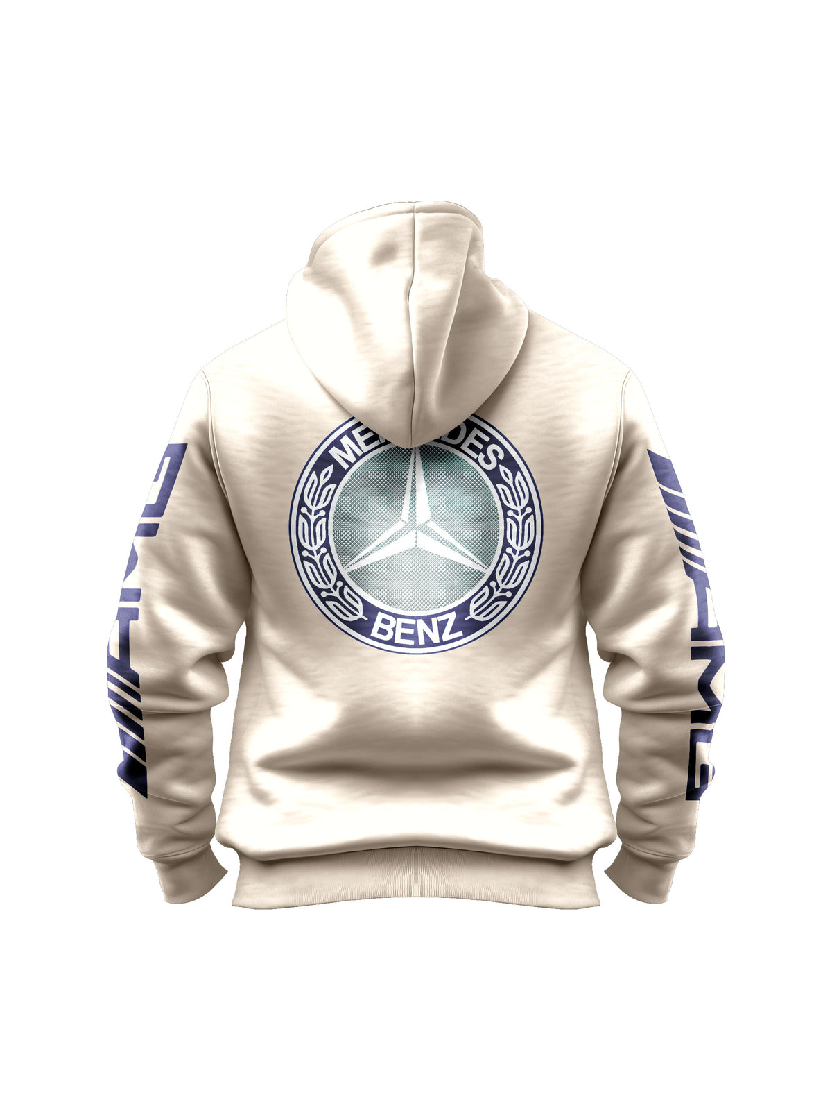 Moletom Canguru Mercedes AMG Retrô Logo Azul com Off White