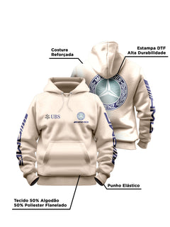 Moletom Canguru Mercedes AMG Retrô Logo Azul com Off White