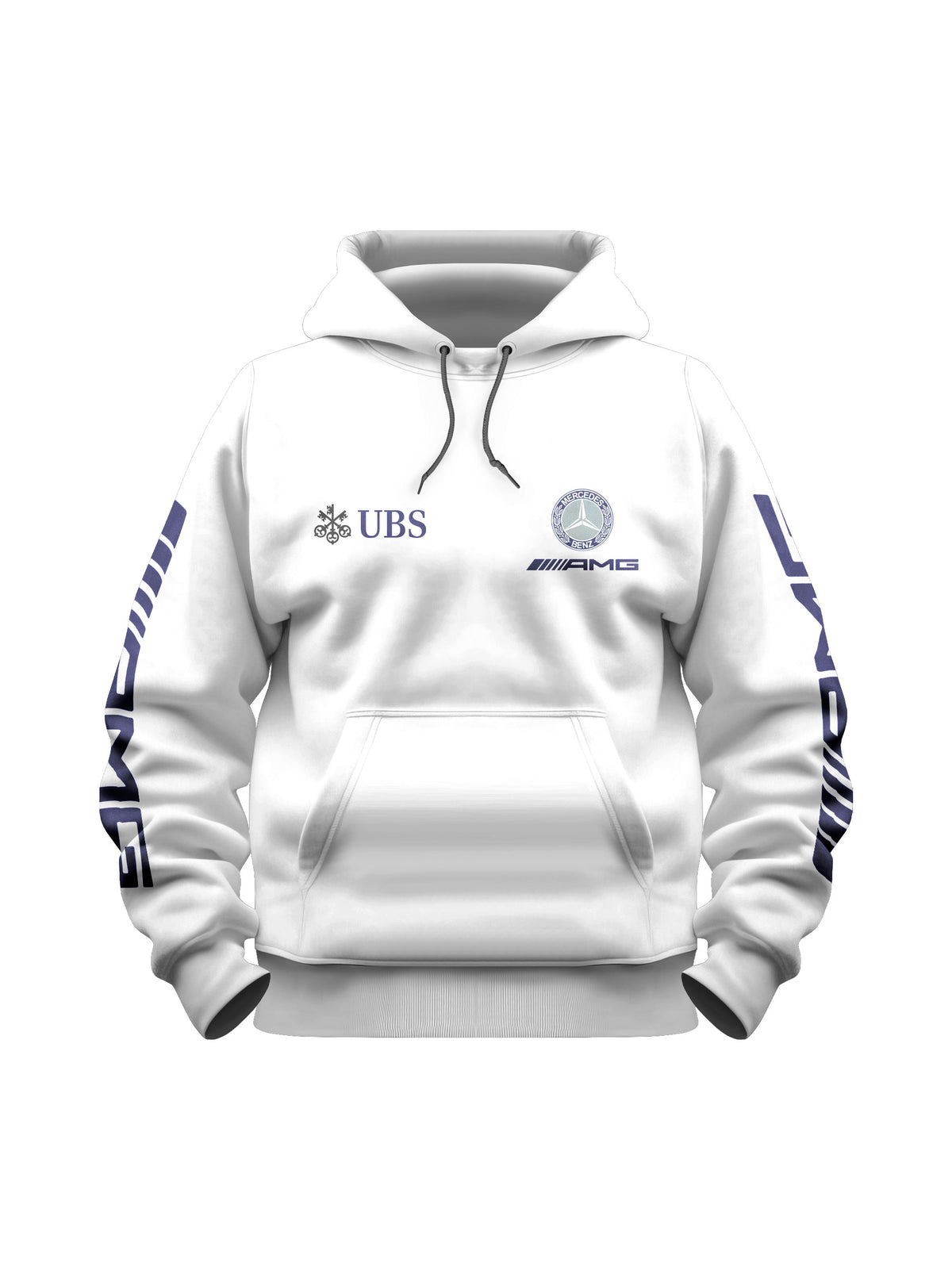 Moletom Canguru Mercedes AMG Retrô Logo Azul Branco