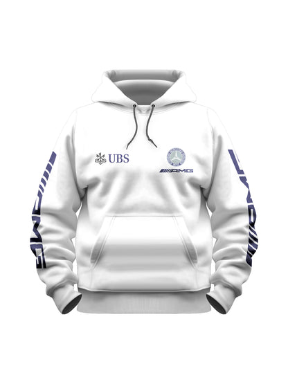 Moletom Canguru Mercedes AMG Retrô Logo Azul Branco