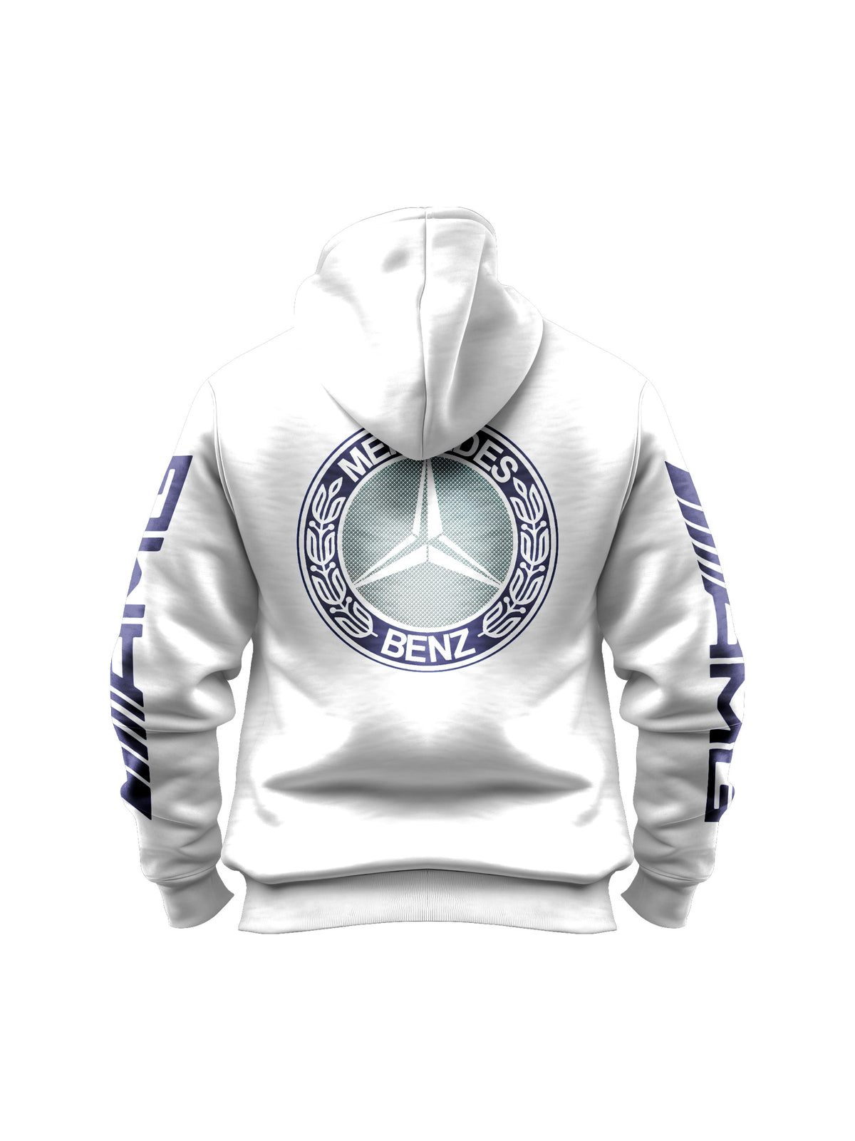 Moletom Canguru Mercedes AMG Retrô Logo Azul Branco
