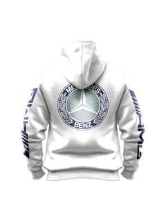 Moletom Canguru Mercedes AMG Retrô Logo Azul Branco