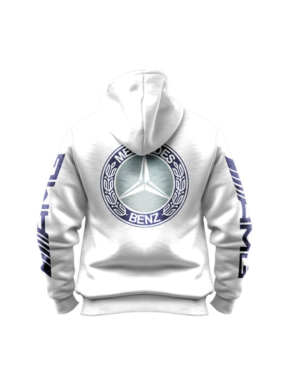 Moletom Canguru Mercedes AMG Retrô Logo Azul Branco