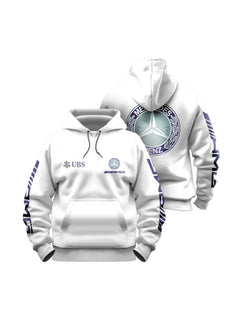 Moletom Canguru Mercedes AMG Retrô Logo Azul Branco
