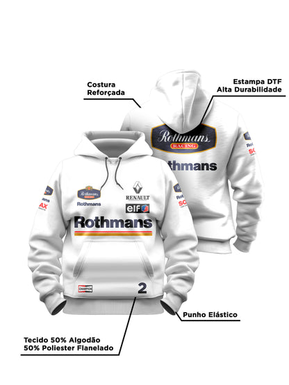 Moletom Canguru Wlliams Retrô Rothmans Racing Branco