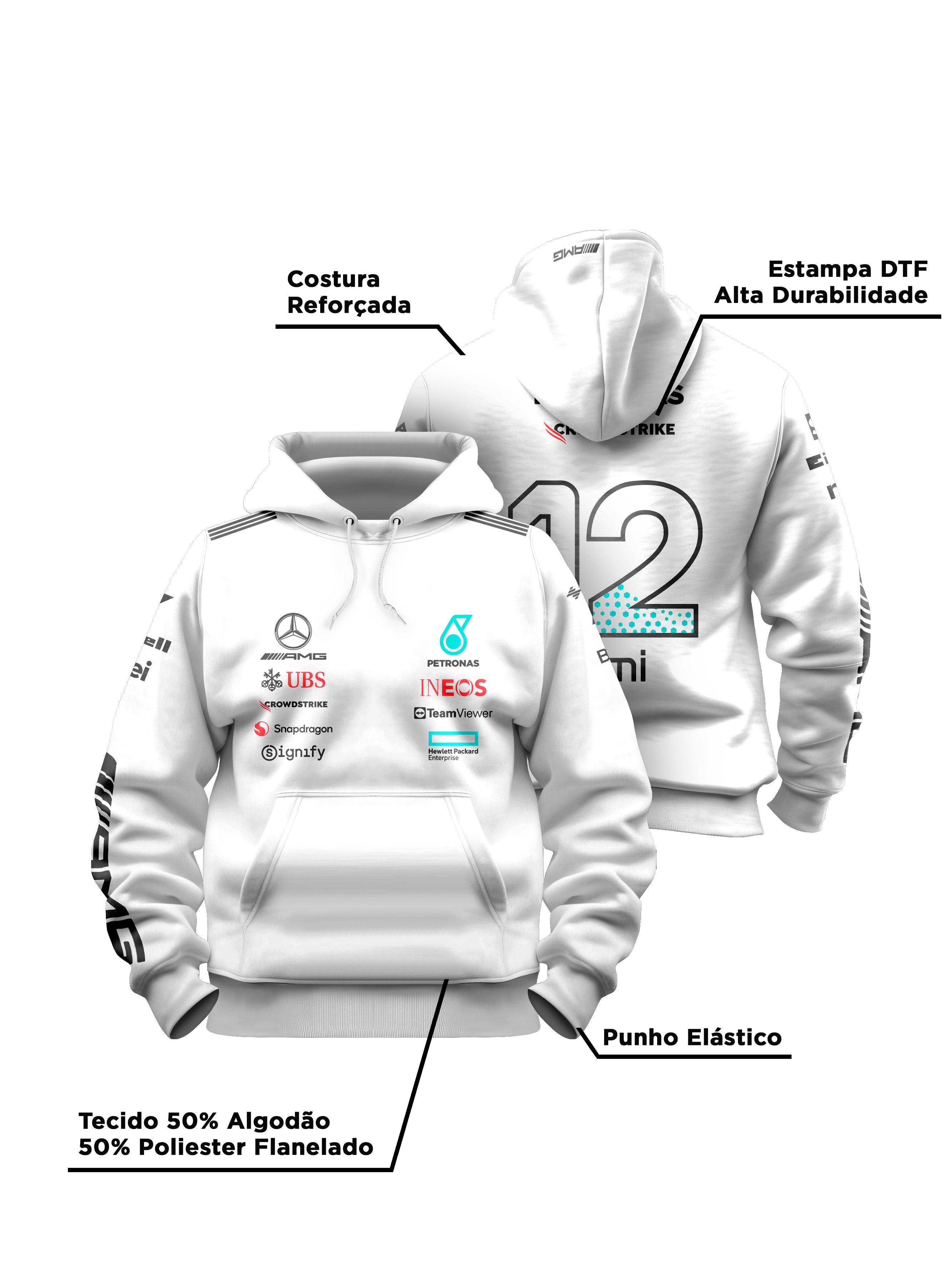 Moletom Canguru Mercedes Kimi Antonelli 2025 Branco