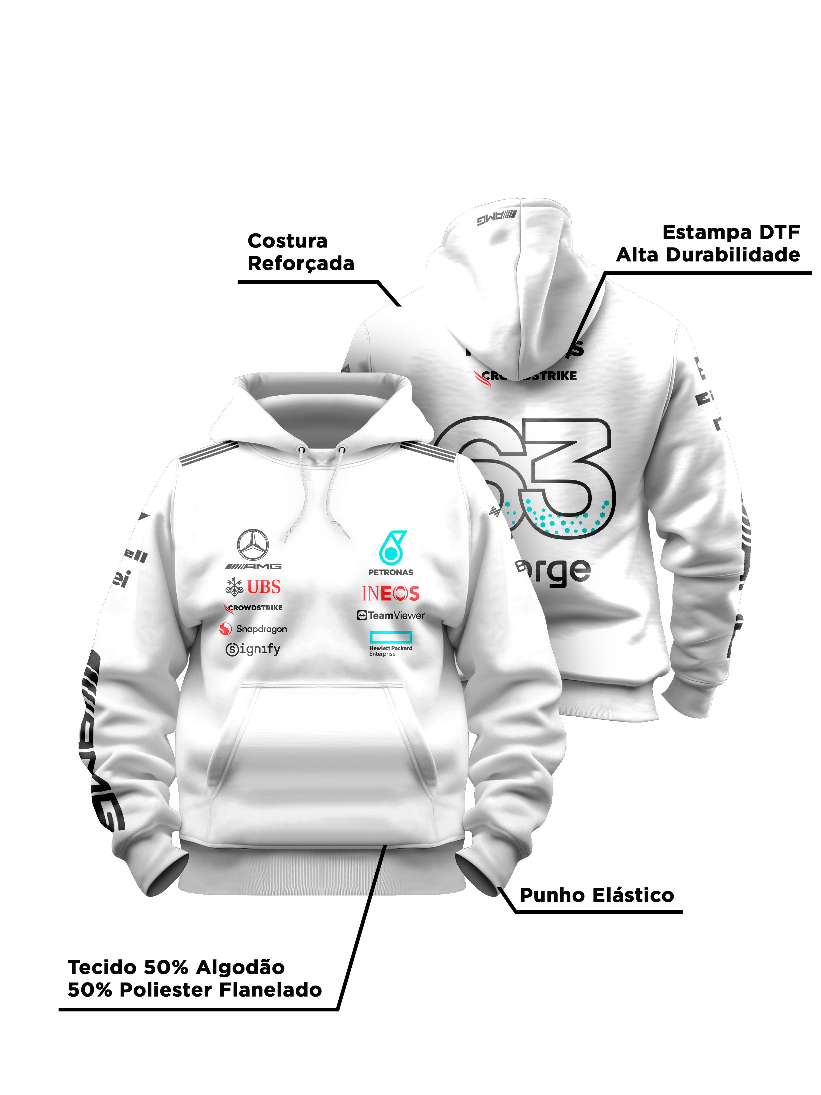 Moletom Canguru Mercedes George Russell 2025 Branco