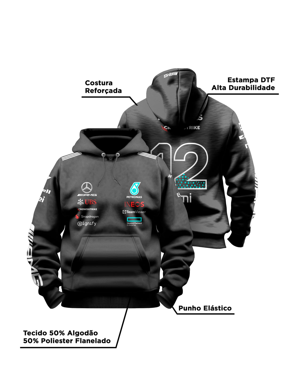 Moletom Canguru Mercedes Kimi Antonelli 2025 Preto