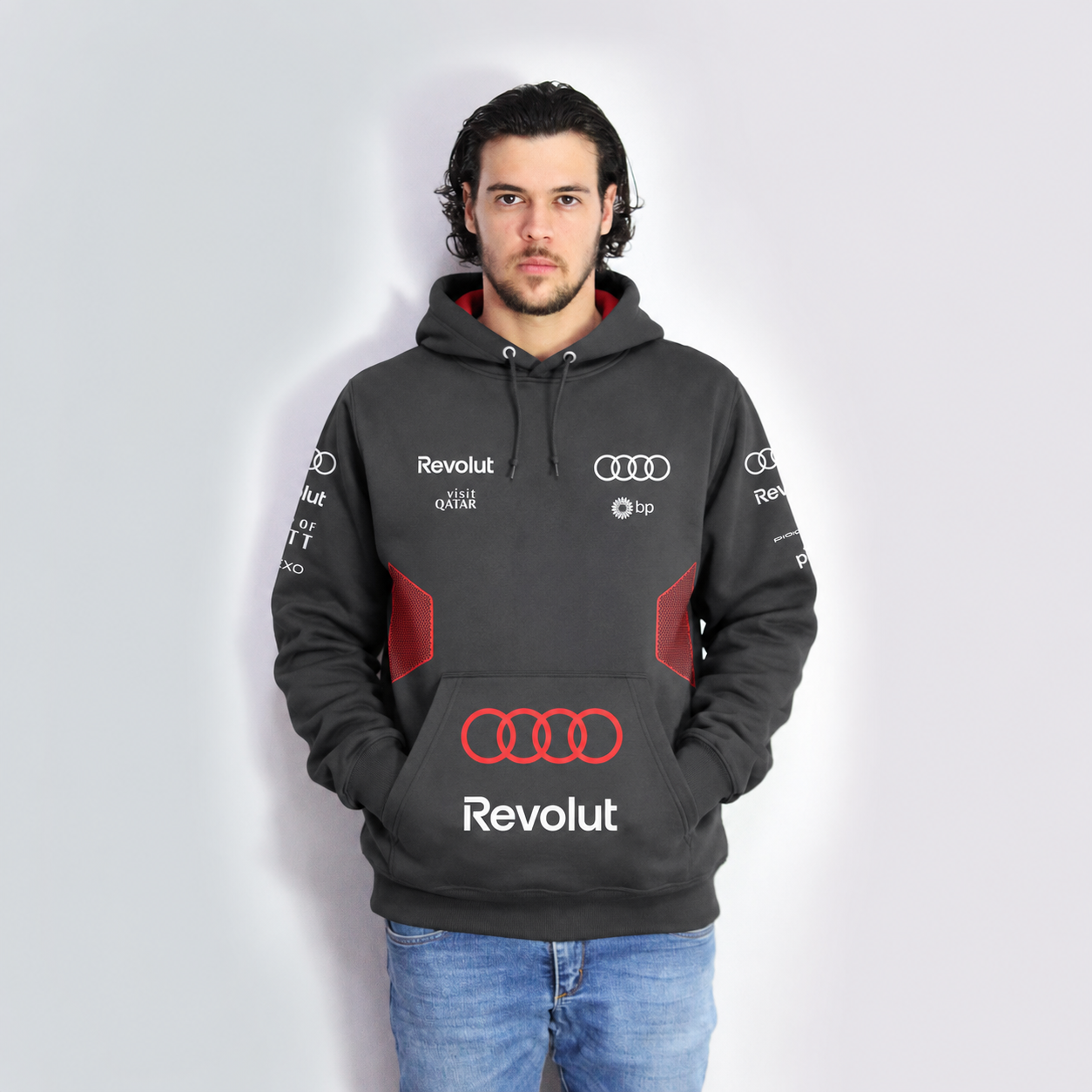 Moletom Canguru Gabriel Bortoleto Red&Black Audi F1 2026 Preto