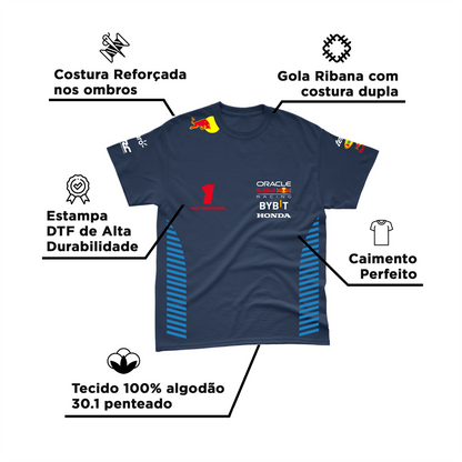 Camiseta Algodão Max Verstappen Red Bull Racing 2024 Azul Marinho