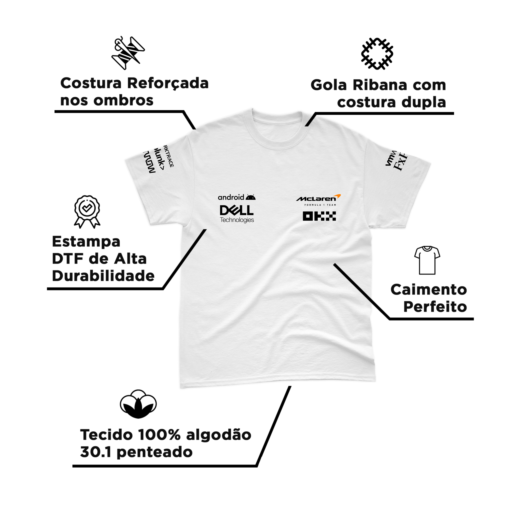 Camiseta Algodão Mclaren 2024 Branca