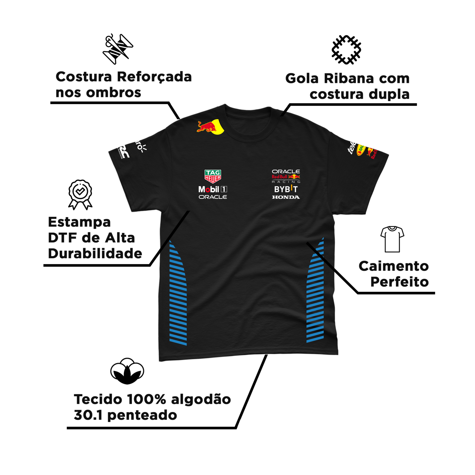 Camiseta Algodão Red Bull Racing 2024 Preta