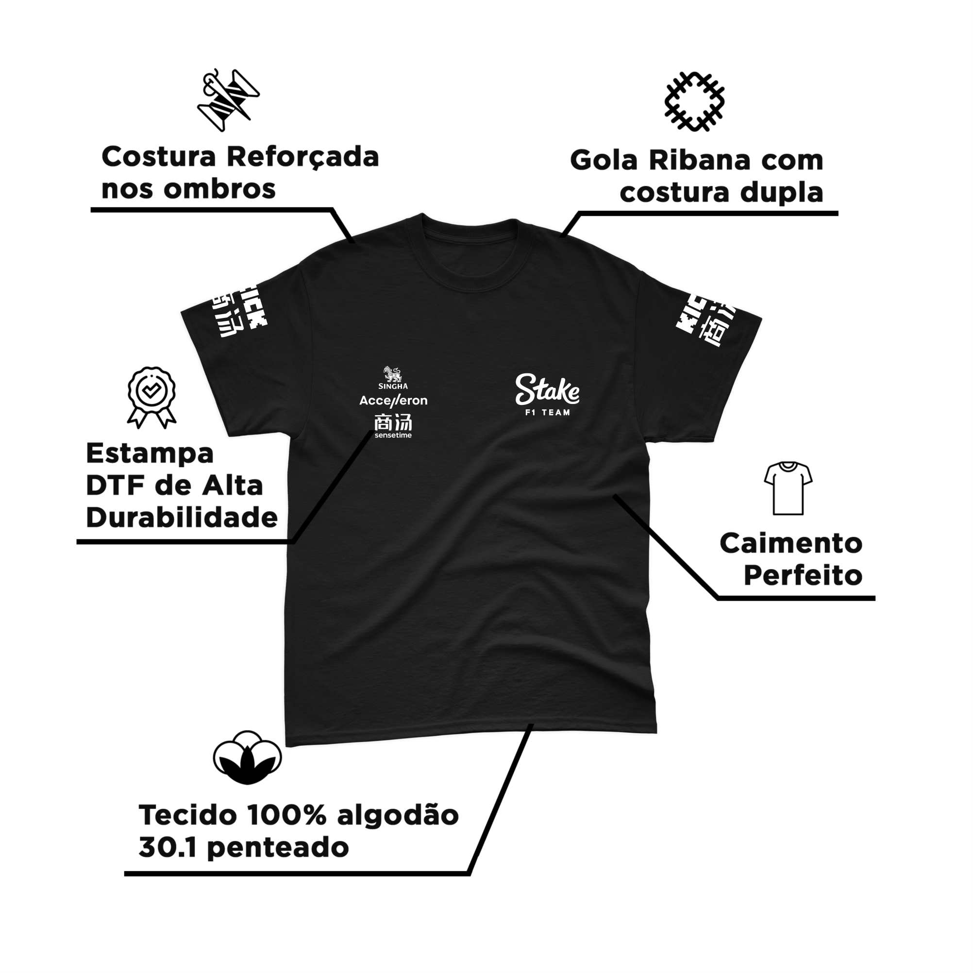 Camiseta Algodão Stake Sauber 2024 Preta