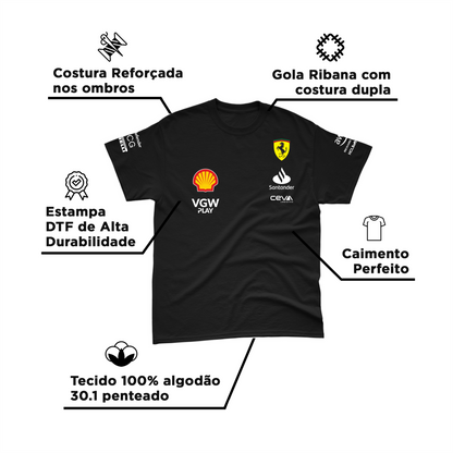 Camiseta Algodão Ferrari 2024 Preta SALDÃO FV