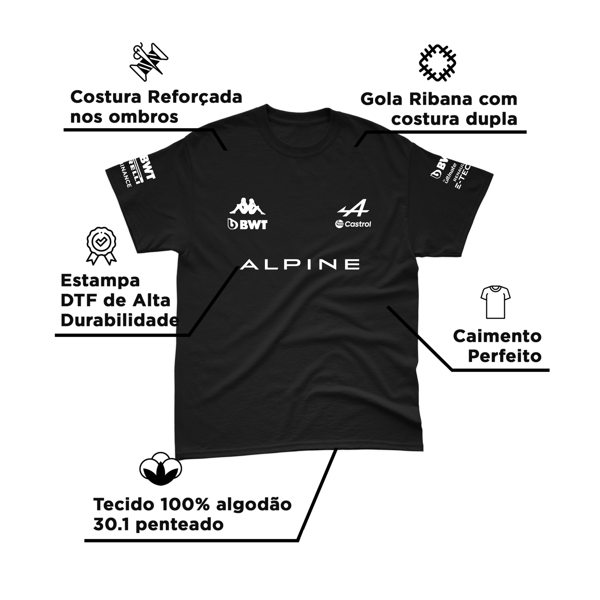 Camiseta Algodão Estaban Ocon  Alpine 2024 Preta