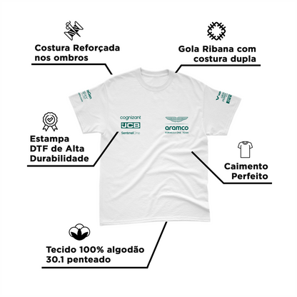Camiseta Algodão Fernando Alonso Aston Martin 2024 Branca