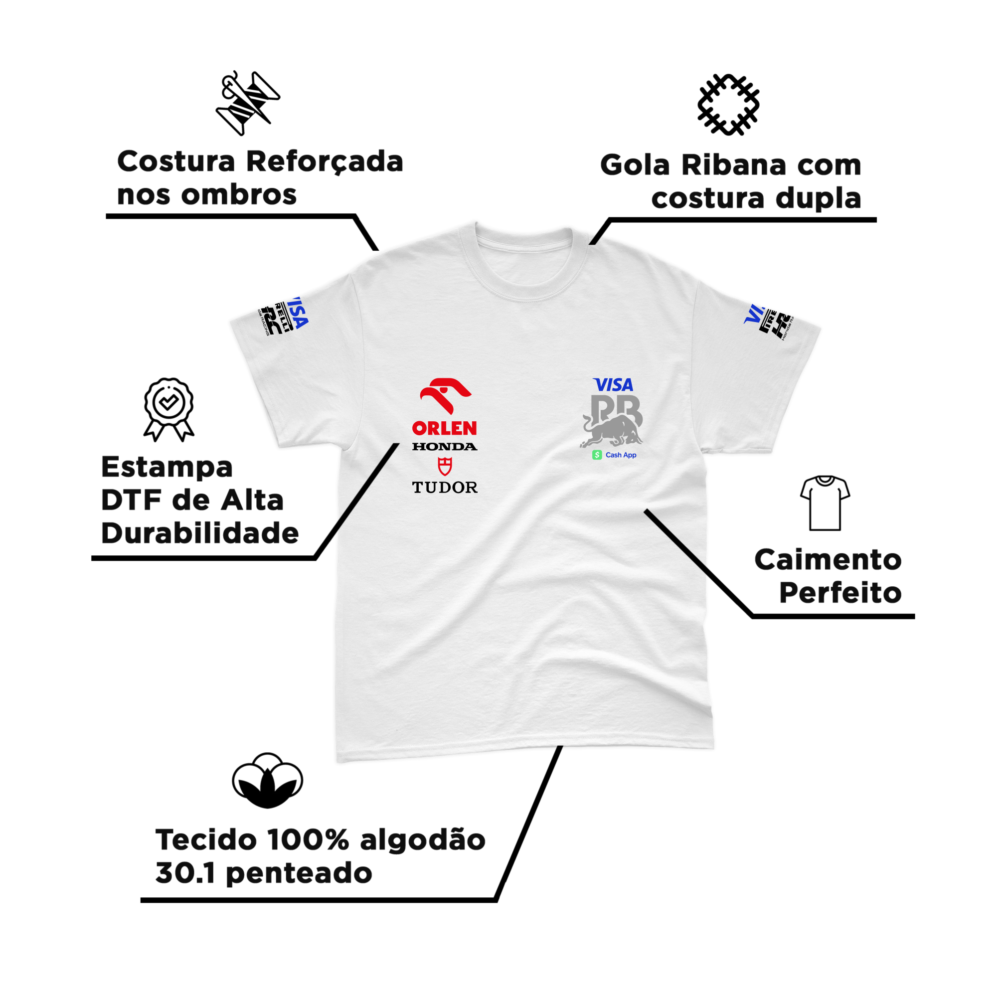 Camiseta Algodão Daniel Ricciardo Visa Racing Bulls Branca 2024