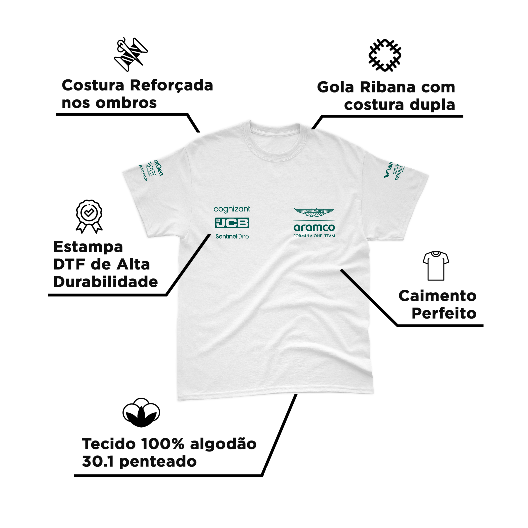 Camiseta Algodão Fernando Alonso Aston Martin 2024 Branca