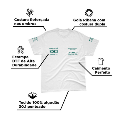 Camiseta Algodão Fernando Alonso Aston Martin 2024 Branca