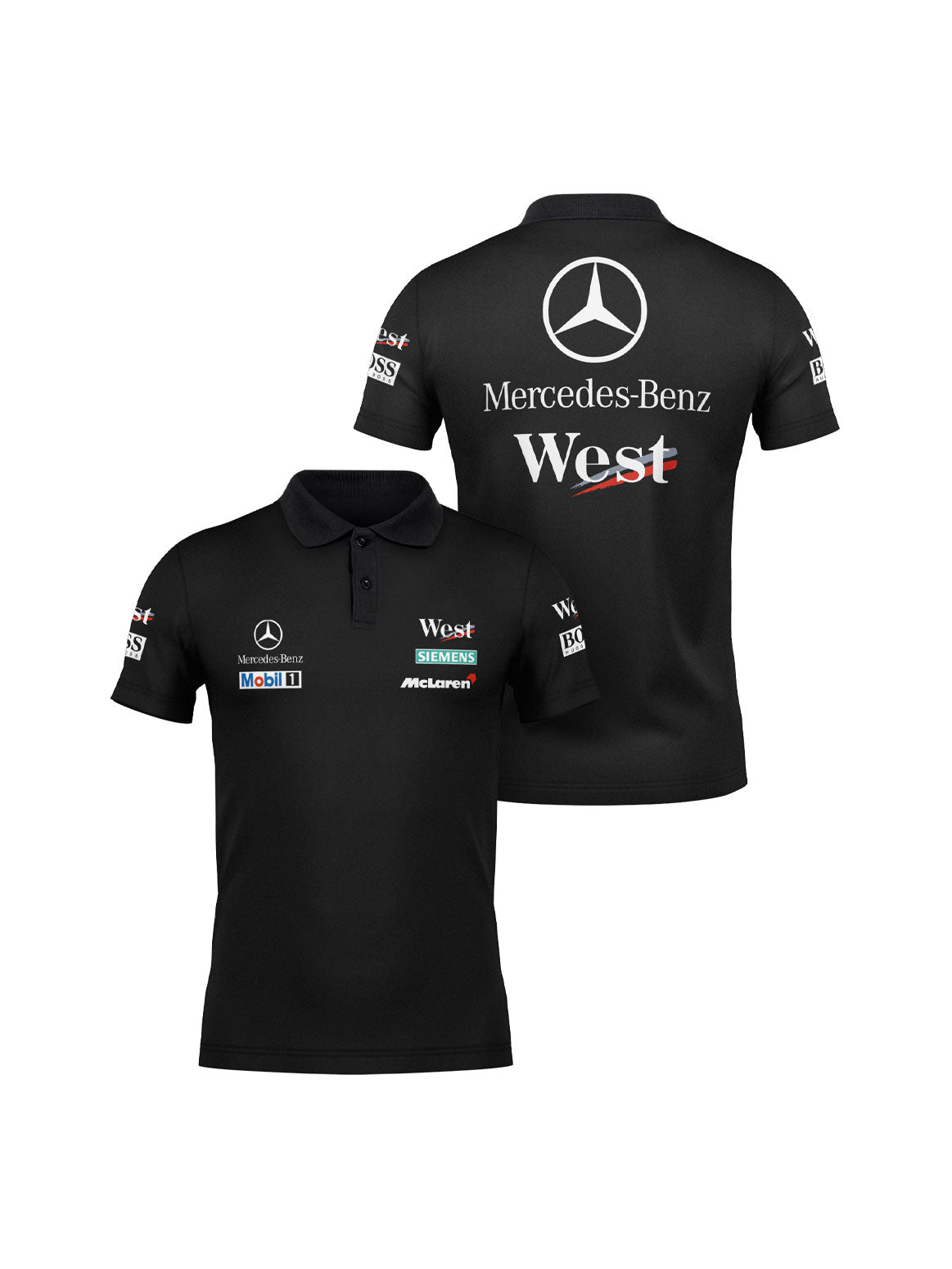 Camisa Polo Mclaren West Mercedes Retrô Preta