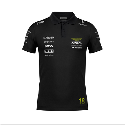 Camiseta Polo Aston Martin Lance Stroll Preto 2025