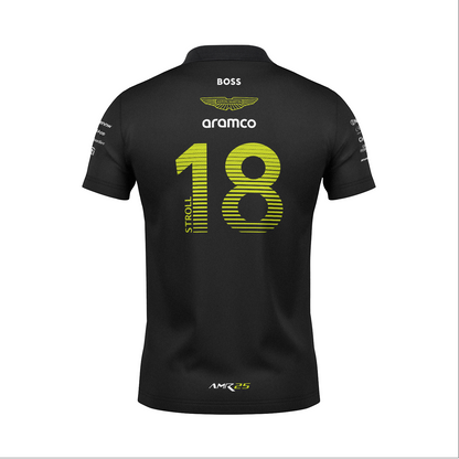 Camiseta Polo Aston Martin Lance Stroll Preto 2025