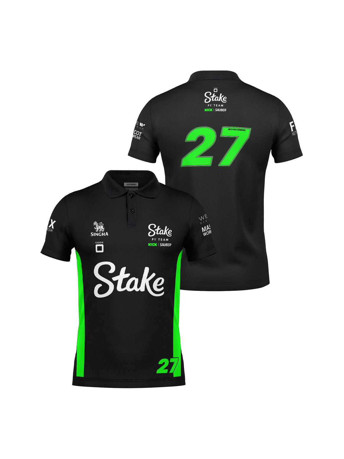 Camiseta Polo Stake Sauber Hulkenberg Preto 2025