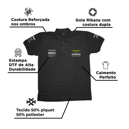 Camisa Polo Fernando Alonso Aston Martin 2024 Preta